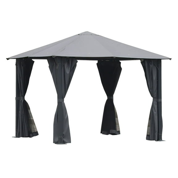 10'x10' Gazebo with Mesh Sidewalls & Curtains, Outdoor Patio Canopy Pergola - Black