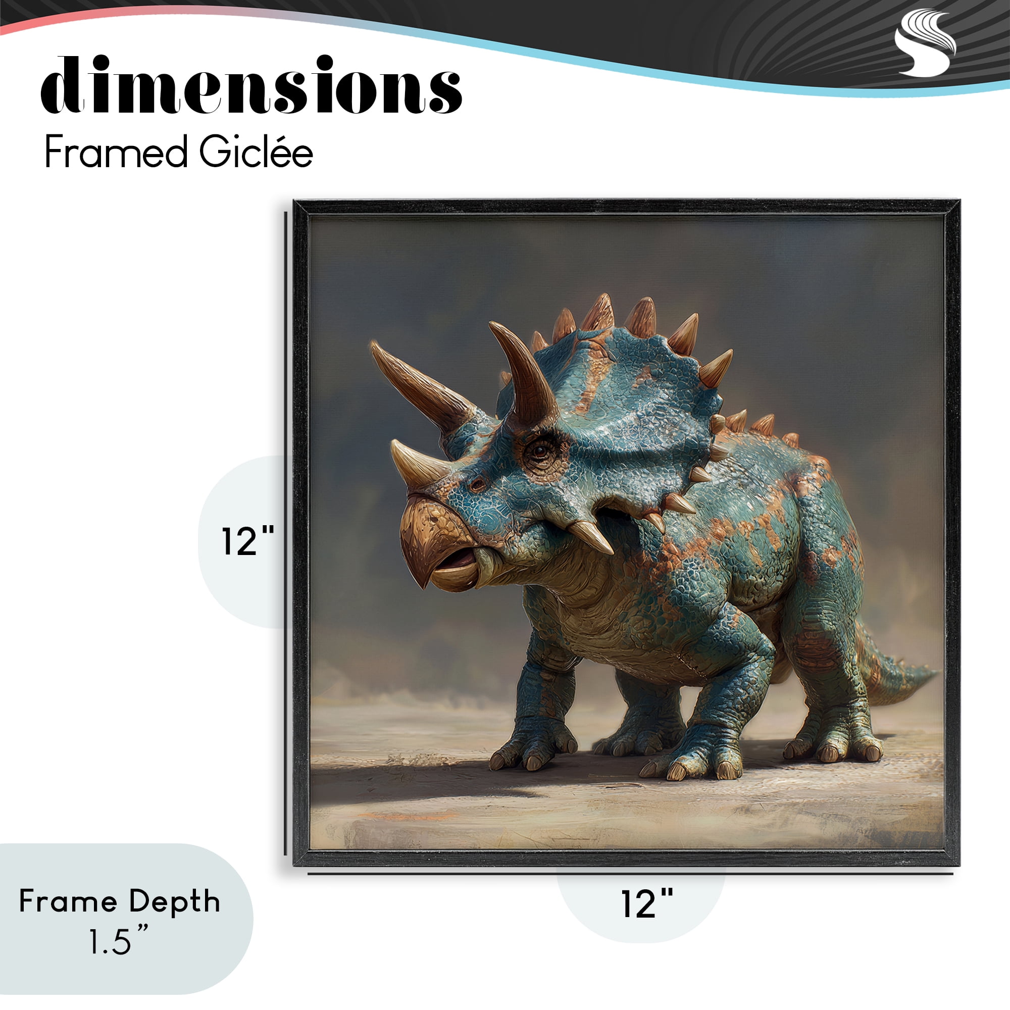 Stupell Industries Horned Triceratops at Sunrise Black Framed Giclee Art, design by Wumples
