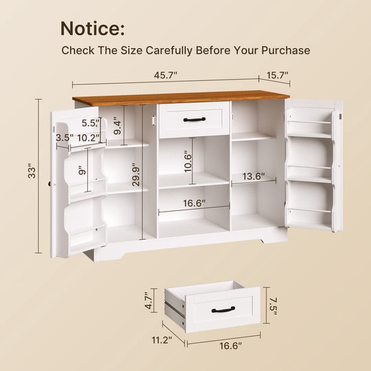Coffee Bar, Aiho 45" Kitchen Storage Cabinet, Sideboard Buffet Cabinet with 14 Shelves, 1 Drawer - Retro Desktop