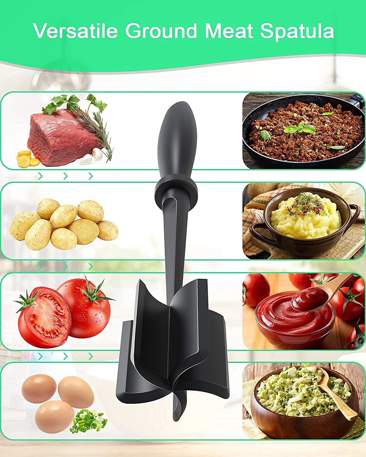 KIHOUT Promotion Heat Resistant Meat Masher for Ground Beef, Hamburger Meat,  5 Curve Blade Hamburger Chopper, Ground Meat Smasher Ground Beef Chopper,  Mix and Chop Kitchen Tool & Meat Browning Utensil 