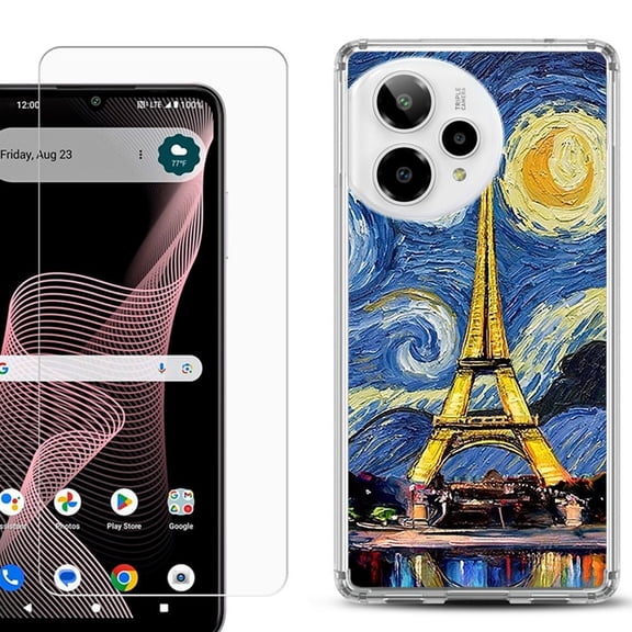 Phone Case for Cricket Icon Plus 2026, with Screen Protector, by OneToughShield - Starry Night Eiffel