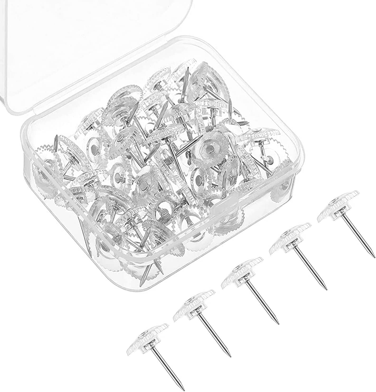 50 PCS Clear Push Pins, Office Supplies Clear Thumb Tacks for Wall