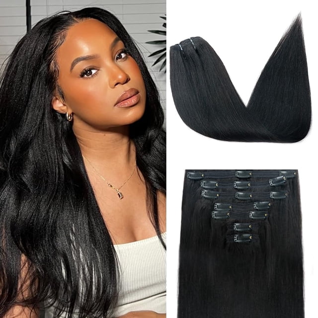 Extensiones de cabello Pobokix Yaki Straight 120g 35cm Natural Black