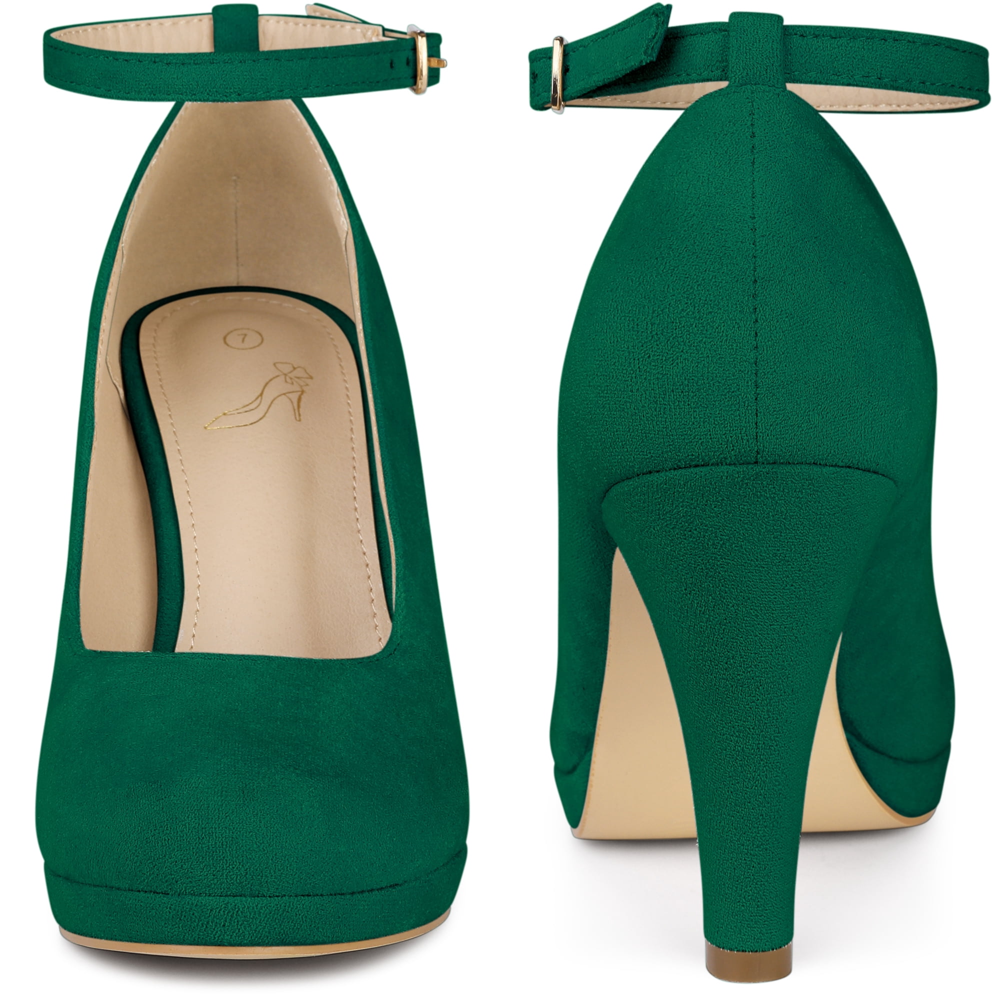 Unique Bargains Women's Ankle Strap Round Toe Stiletto Heels Pumps