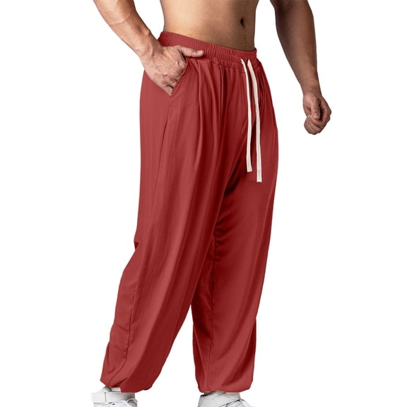LpwkSSA Men's Ankle Pants Elastic Waistband Drawstring Comfortable Breathable Casual Sports Fitness Leisure Outdoor Suitable for All Seasons Activewear Red L