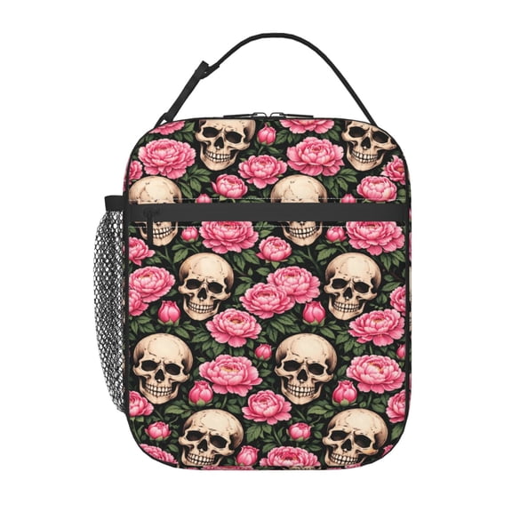Gothic Floral Skull Lunch Bag Portable Thermal Lunch Box for Men and Women