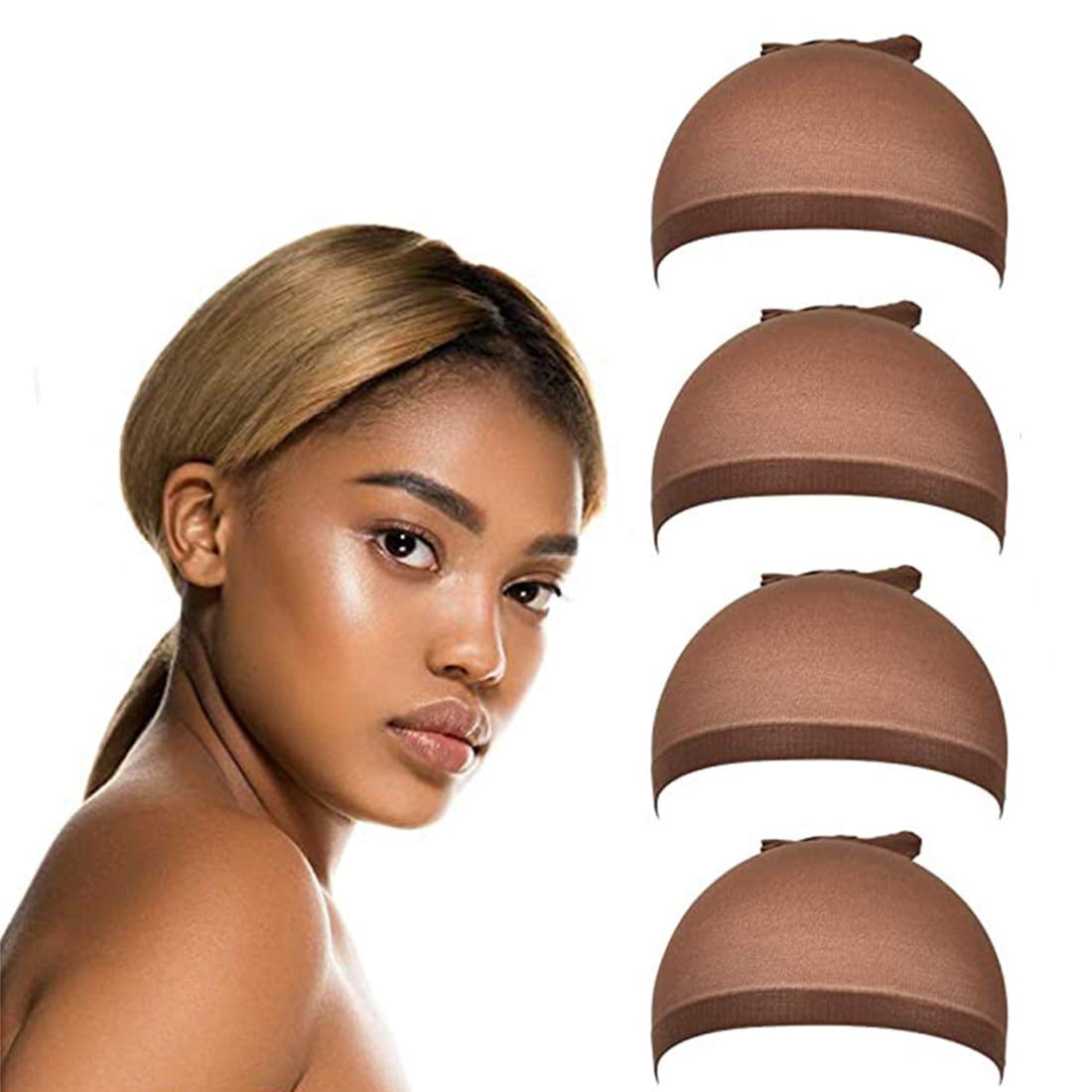 Wig Cap Nylon Wig Caps 4 Pieces Dark Brown Nude Stocking Skin Wig Caps