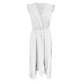 thumbnail image 4 of DHFJKG Sleeveless Maxi Dresses For Women Summer Dress Ruffle V Neck Holiday Tie Waist Flowy Irregular Hem Sundress Soft Dresses, 4 of 5
