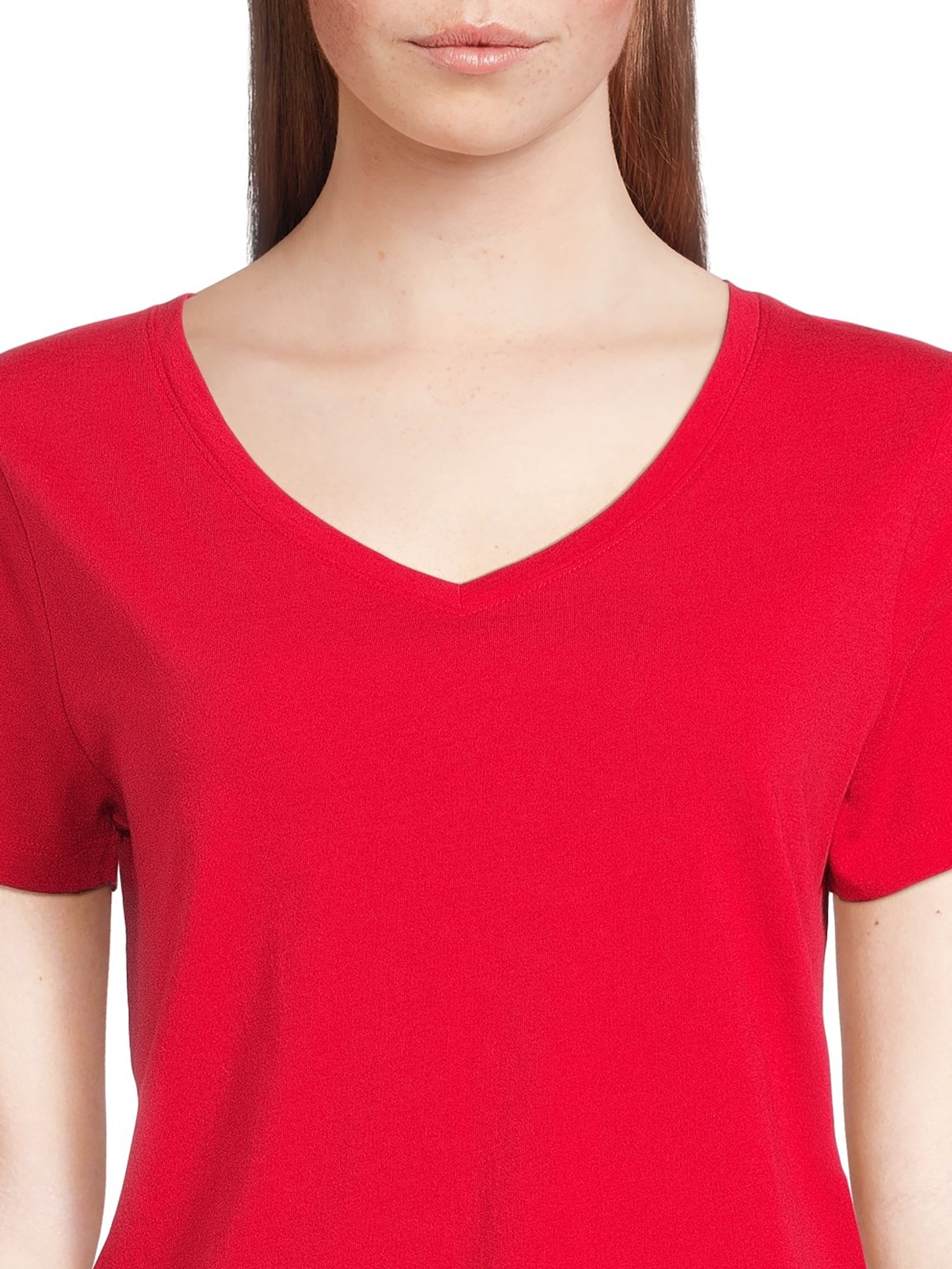 Time and Tru Women's Cotton V-Neck Tee with Short Sleeves, Sizes XS-4X