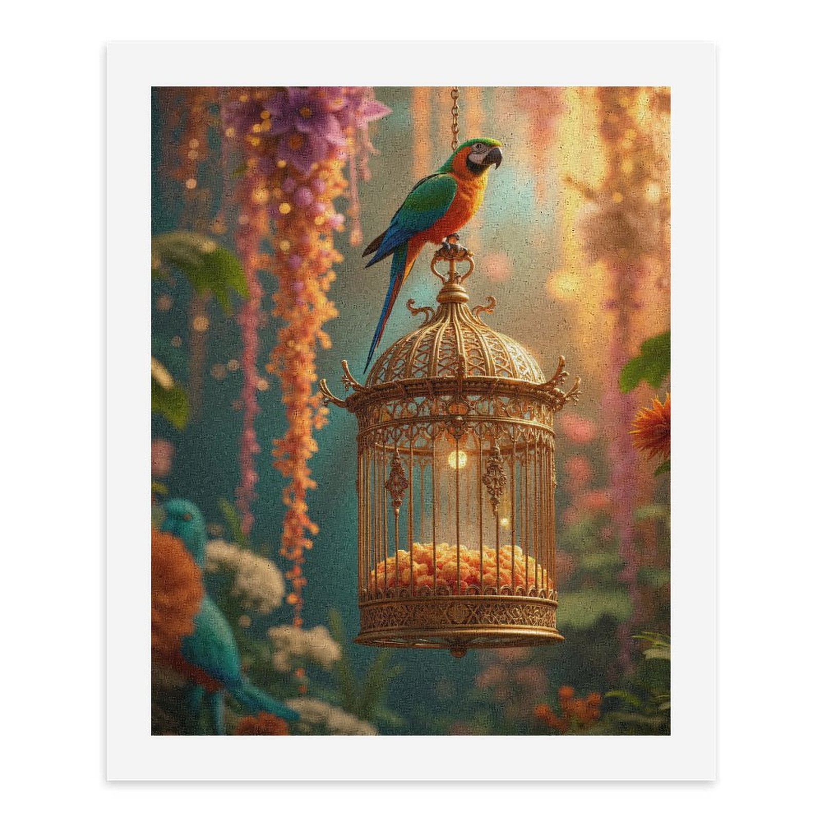 Paint by Numbers Kit for Adults, Parrot On Ornate Cage In Garden Paint by Numbers, Easy Paint by Numbers Kit for Adults Beginner, DIY Adult Paint by Number Kits on Canvas, Home Decor