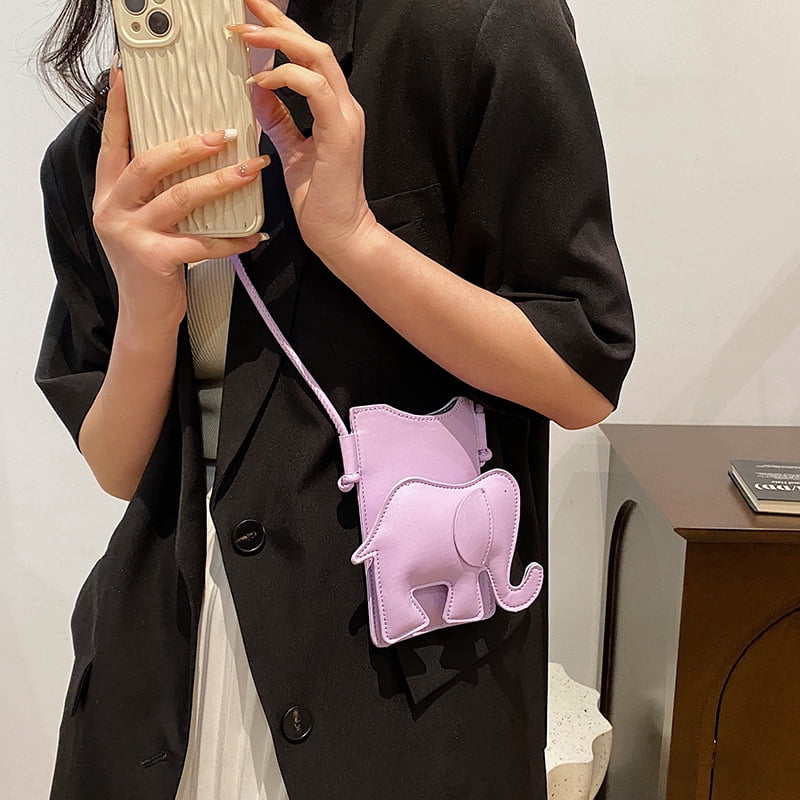 Animal Elephant Shaped Mini Crossbody Bag for Women and Girls, Cute PU Leather Shoulder Purse with Coin Pocket and Stitching Detail, Holds Lipstick and Small Essentials in Pink for Casual Travel