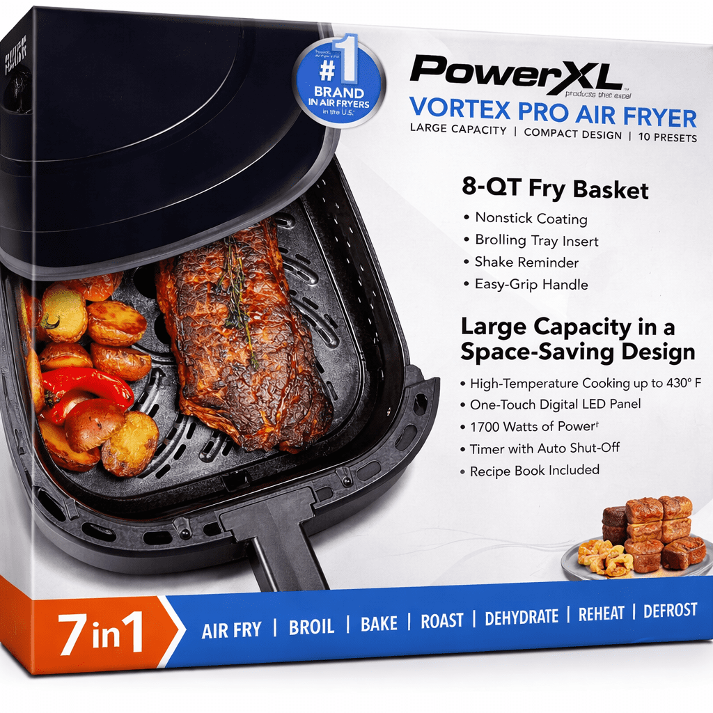 PowerXL Vortex Pro Air Fryer 8qt - 10 Presets, Removable Basket - 1 Basket, Slate