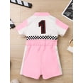thumbnail image 4 of IWEMEK 1st Birthday Outfit for Baby Girls Jumpsuit Casual Summer Bodysuit Cute Pink Race Car Driver Clothing 2025, 4 of 7