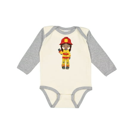 

Inktastic African American Girl Girl Fireman Firefighter Gift Baby Girl Long Sleeve Bodysuit