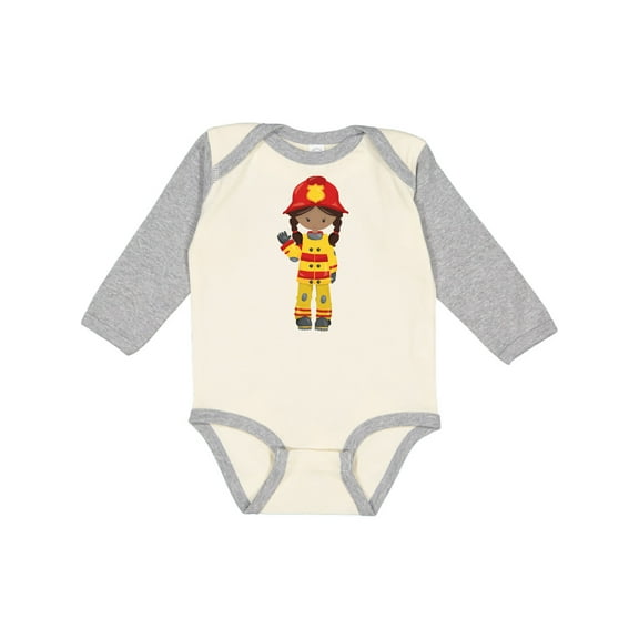 Inktastic African American Girl, Girl Fireman, Firefighter Girls Long Sleeve Baby Bodysuit