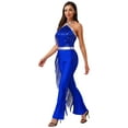 thumbnail image 2 of iiniim Women's Sleeveless Halter Neck Sparkly Sequin Fringe Jumpsuit Tassel Dance Outfit for Rave Party Royal Blue L, 2 of 7