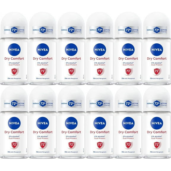 Nivea Dry Comfort Antiperspirant Deodorant Women's Roll-On Alcohol-Free -Travel Size- BULK 12 Pack