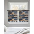 thumbnail image 5 of Navy Blue Brown Wood Tier Curtains 36 Inch Length, Sheer Curtains for Bedroom Living Room Window Farmhouse Vintage Wooden Rod Pocket Voile Drapes Kitchen Curtains Small Half Window 27.5"x36" 2 Panels, 5 of 6