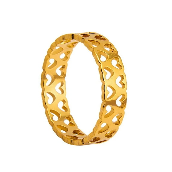 PAMTIER Women's Stainless Steel Creative Simple Hollowed Out Love Heart Ring Gold Size 7