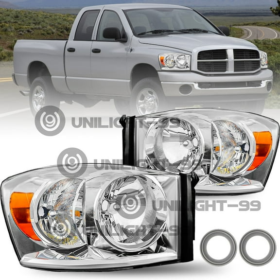 For 2006-2009 Dodge Ram 1500 2500 3500 Chrome Amber Headlights Headlamps