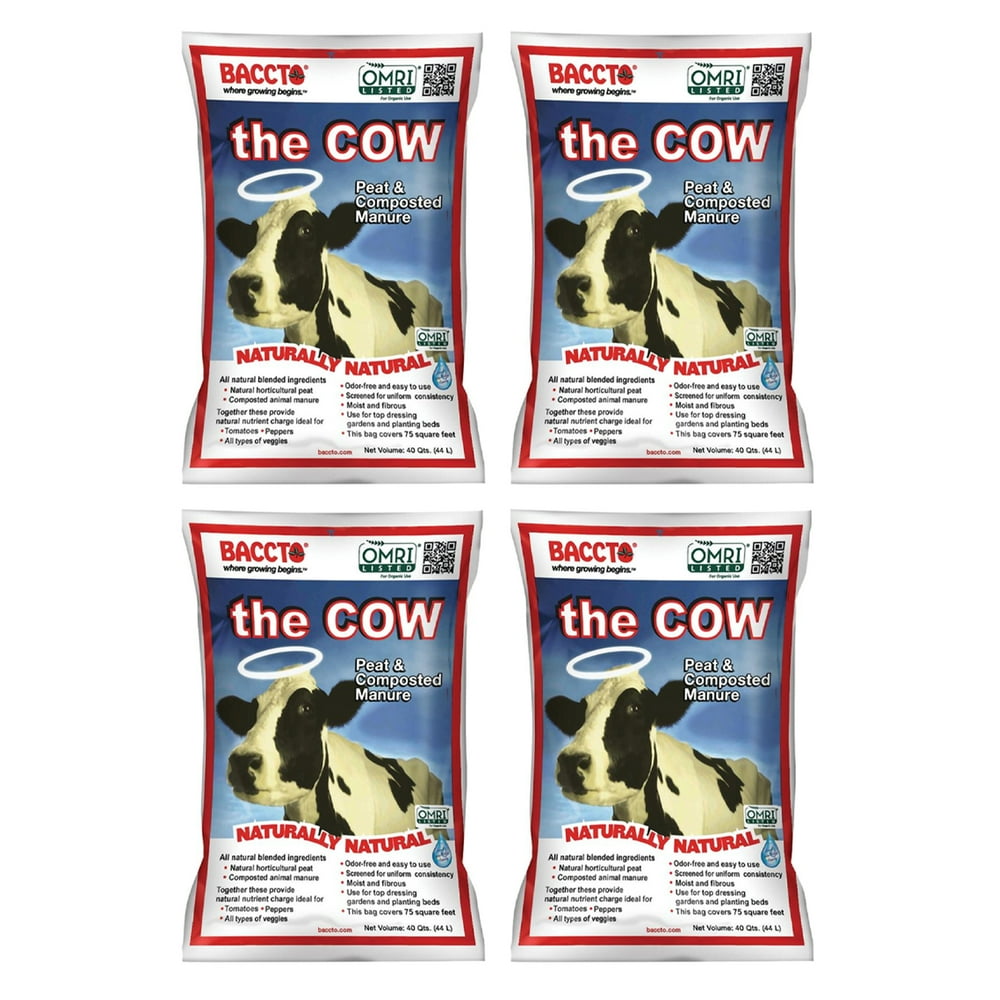 Michigan Peat Wholly Cow Horticultural Compost & Manure, 40 Qt (4 Pack)