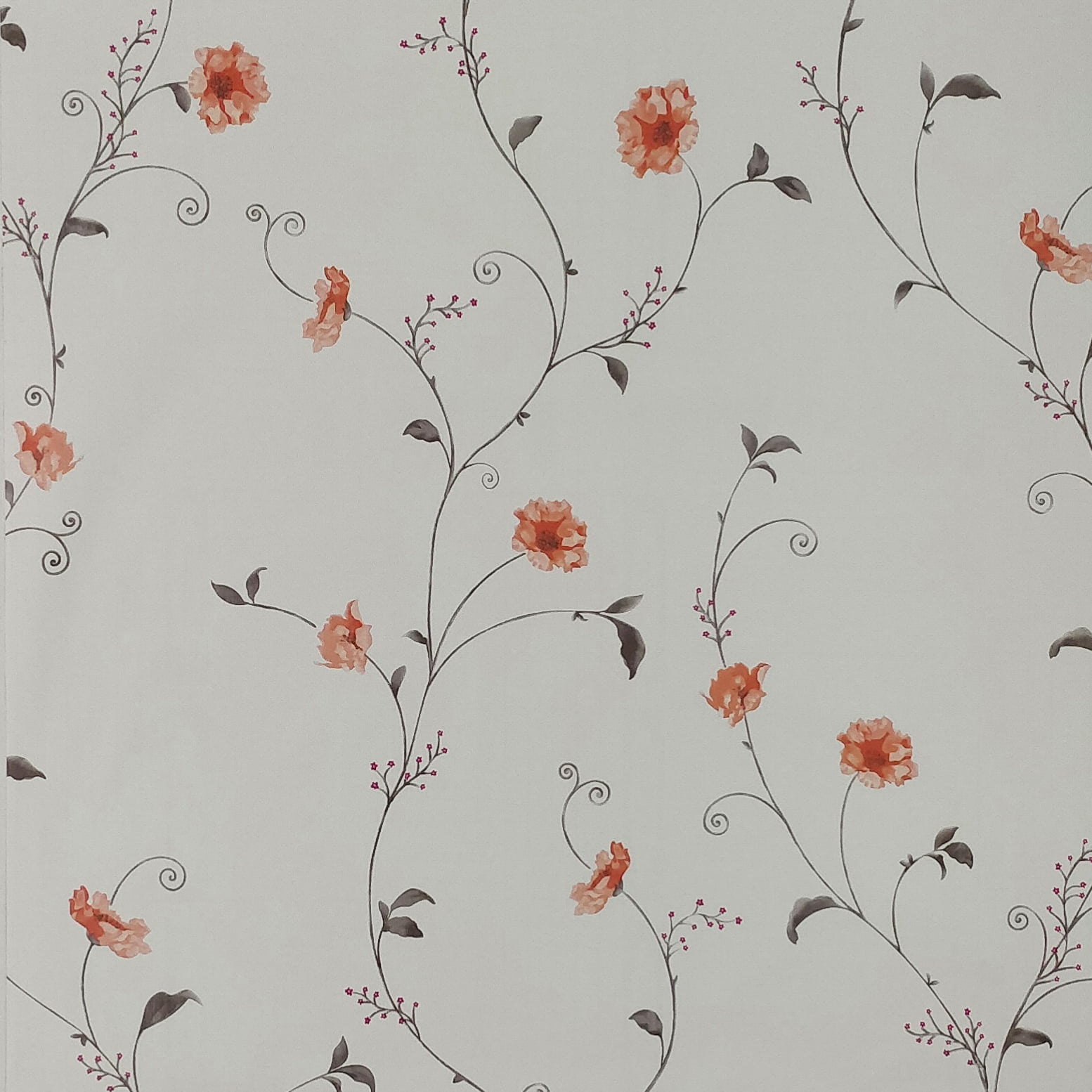 Dundee Deco Peel and Stick Self Adhesive Wallpaper Floral Printed Light Grey, Red Flowers on