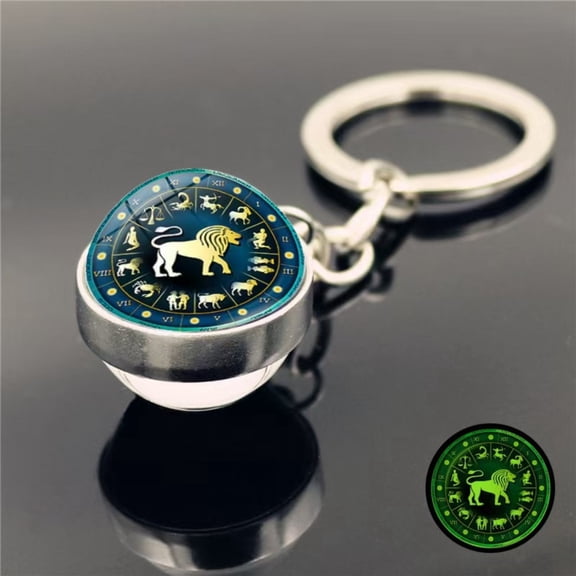 12 Zodiac Signs Keychain Bag Charm Time Gem Double-Sided Glass Ball Keychain Surrounding the Zodiac