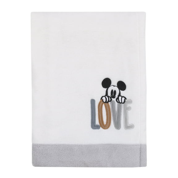 Disney Love Mickey White and Gray Applique Baby Blanket
