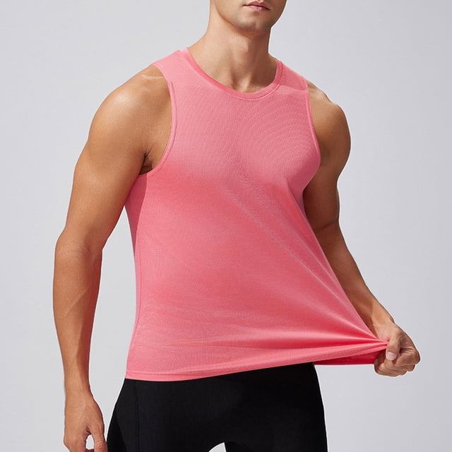 Camiseta sin mangas de cuello redondo para hombre, color liso, informal, de verano, para fitness, ejercicio, correr, entrenamiento, chaleco de poliéster para hombre.