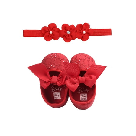

Multitrust Infant Toddler Girls Flat Princess Bow Shoes with Solid Headband