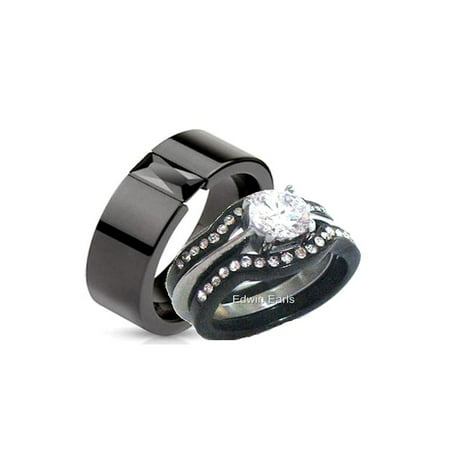 His Hers 4 Piece Black Stainless Steel Anium Matching Wedding His Hers 4 Piece Black Stainless Steel Anium Matching Wedding Band Ring Set