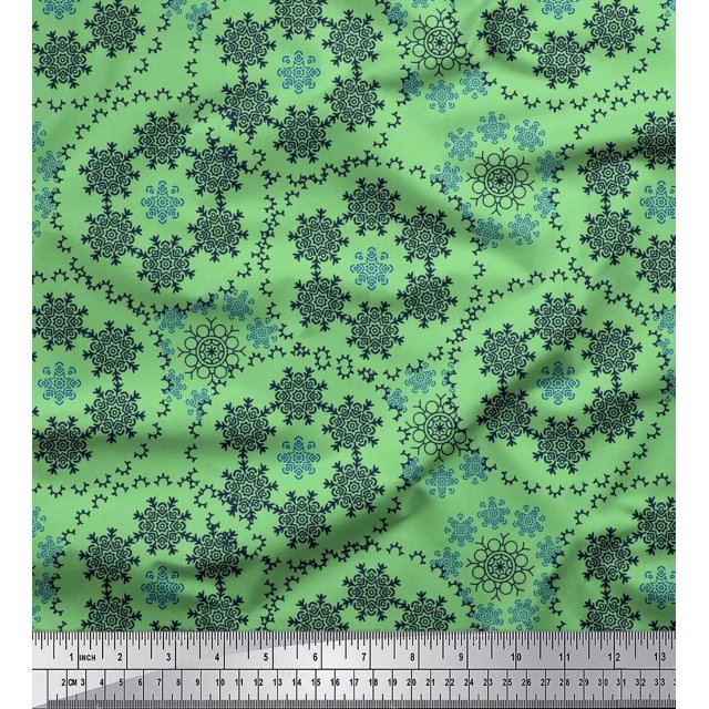 Soimoi Velvet Fabric Snowflake Artistic Print Fabric by the Yard 58 Inch Wide