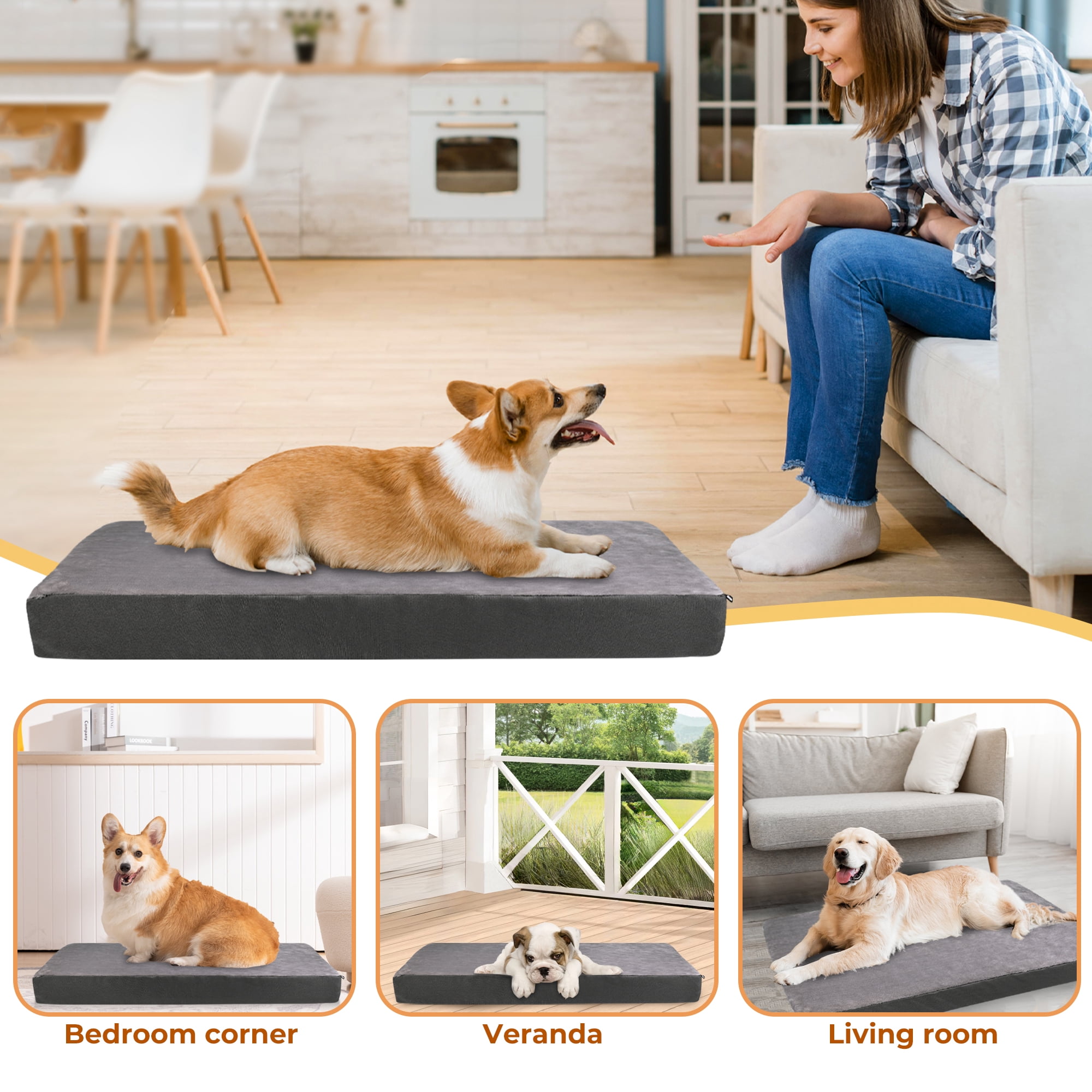 Tolobeve Dog Bed for Medium Large Dogs - Double Side Using Dog Crate Bed with Removable Washable Cover, Egg Crate Foam Support Pet Bed Mat (Grey)