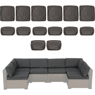 Patio Cushion Covers Replacement - 14 Pcs Outdoor Patio Couch Cushion Slipcovers with Zipper for Sectional Sofa Furniture Set, Washable Covers Only, Dark Gray