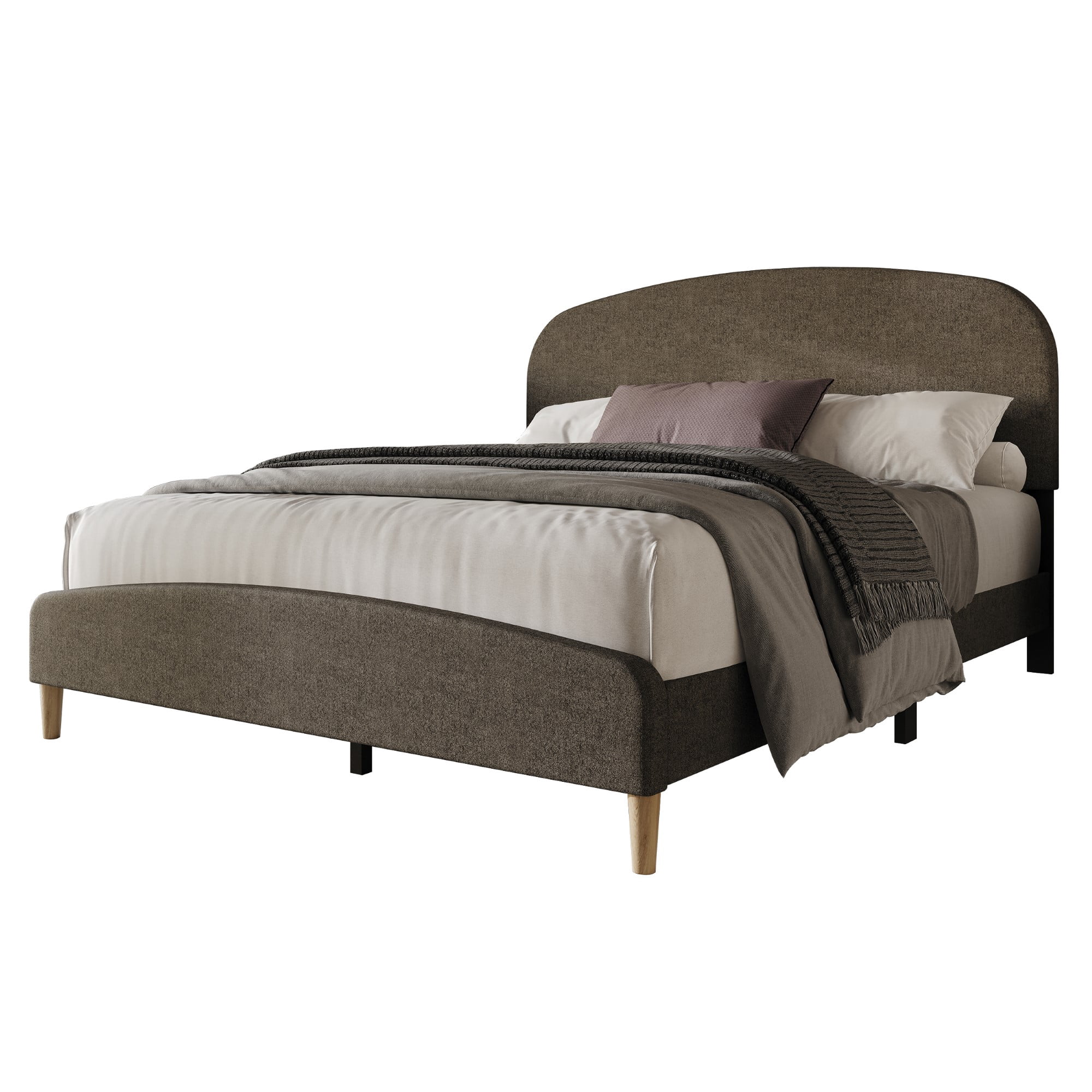Home Design Rugby Twin Upholstered Panel Bed Frame, Brown, Easy Assembly
