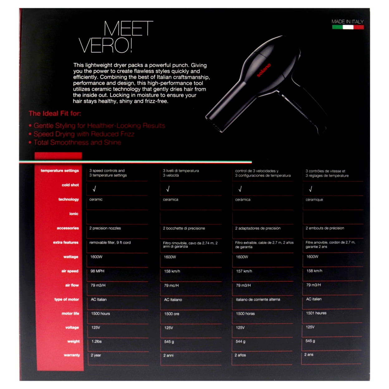 Solano Vero Rosso Professional Blow Dryer - Black