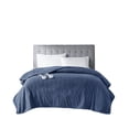 thumbnail image 3 of Serta Ribbed Micro Fleece Heated Blanket, Twin, Navy, 3 of 12