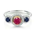 thumbnail image 2 of Gem Stone King 0.86 Ct Round Red Ruby Blue Sapphire 925 Silver and 10K Yellow Gold 3 Stone Women's Lab Grown Diamond Ring (Size 6), 2 of 3