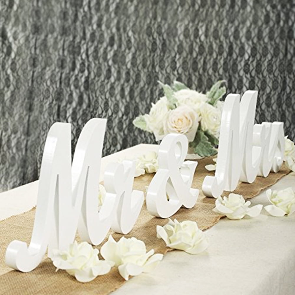 Yiwa Wooden Letters Mr & Mrs Wedding Anniversary Party Decoration, White