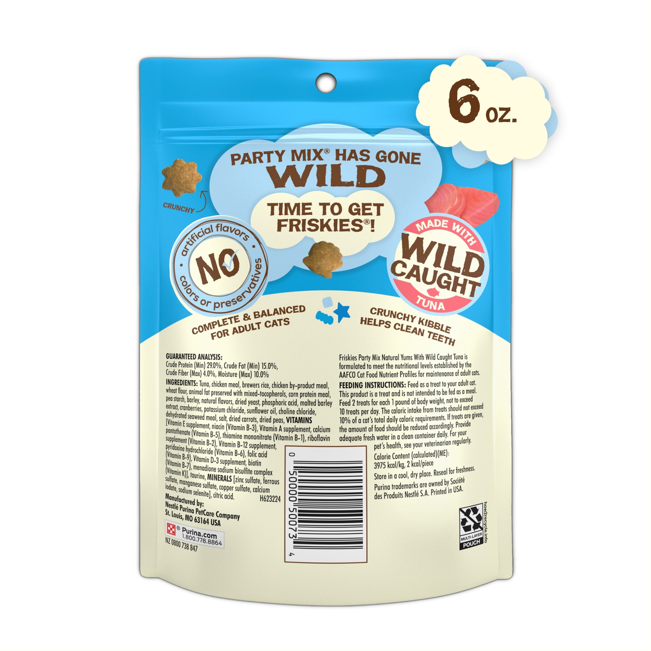 Purina Friskies Party Mix Natural Yums Cat Treats, Tuna, (6) 6 oz Bags