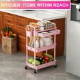thumbnail image 3 of Yeabett 3 Tier Rolling Utility Cart Organizer with Removable Drawer, Mobile Storage Carts with 2 Lockable Wheels for Bathroom, Kitchen, Snack, Craft, Makeup, Baby Essentials, Pink, 3 of 8