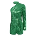 thumbnail image 3 of inhzoy Womens Sparkly Sequins Romper Jumpsuit Single Shoulder Bodysuit Party Clubwear Dressy Outfit Green M, 3 of 7