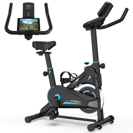 Indoor Exercise Bike, Stationary Cycling Bike with LCD Monitor, Adjustable Resistance & Seat Height, Quiet Belt Drive for Home Fitness, 330LBS Capacity, Black Blue
