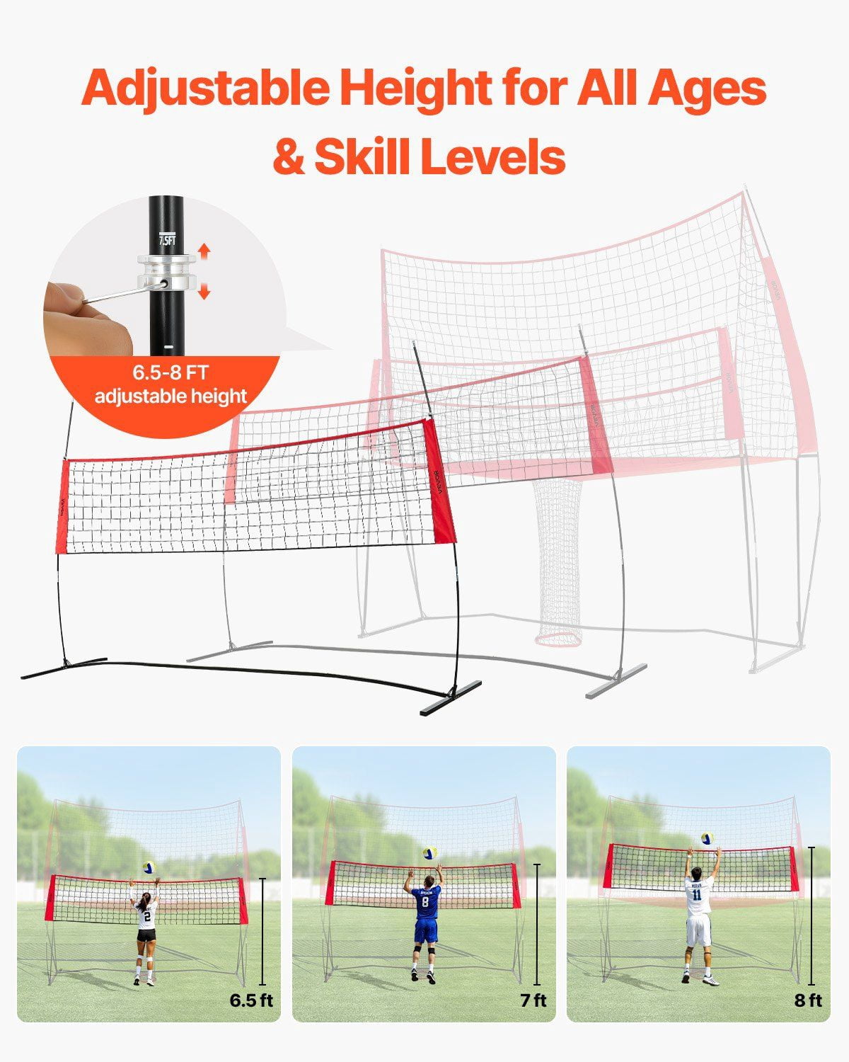 Volleyball Training Net System Adjustable Practice Equipment Indoor Outdoor