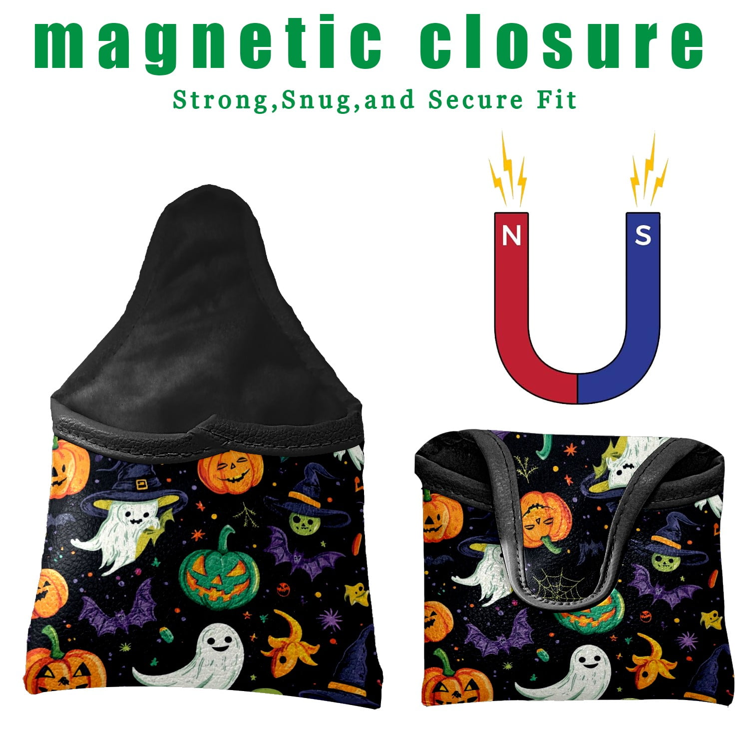 Golf Mallet Putter Cover Premium Leather Golf Putter Head Cover with Magnetic Closure, Golf Cover for Men and Women Halloween Pumpkin