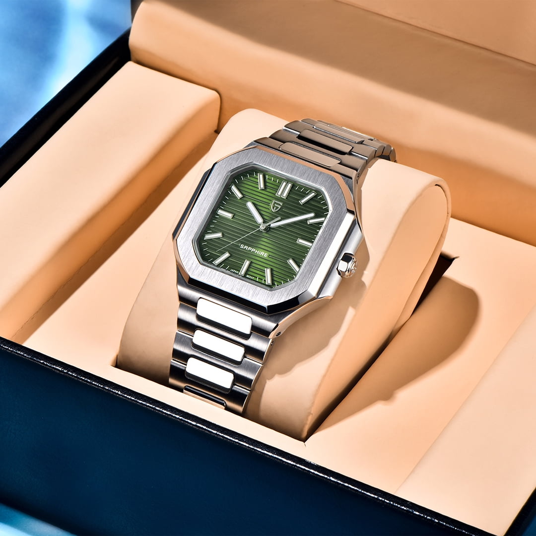 PAGANI DESIGN Men's Quartz Watch 37MM Stainless Steel Sports Waterproof Business Wrist Watch for Men, Synthetic Sapphire, Japan TMI VH31 Movt, PD-YS019