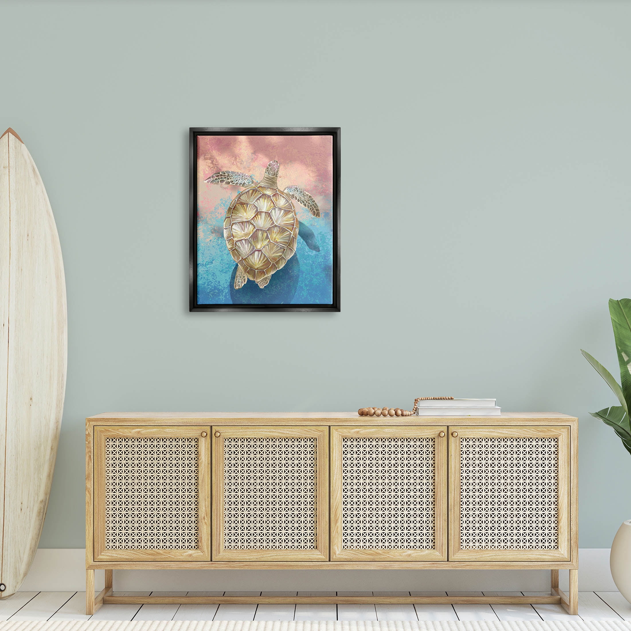 Stupell Industries Vivid Sea Turtle Swimming Painting Jet Black Floating Framed Canvas Print Wall Art, Design by Ziwei Li