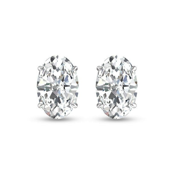 SZUL Women's Lab Grown 1/2 Carat Oval Solitaire Diamond Earrings in 14K White Gold
