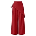 thumbnail image 5 of Women's Wrap Tie Wide Leg Skirt Pants Button High Waist Soft Wrinkle Resistant Cropped Culotte Fit Red M, 5 of 5