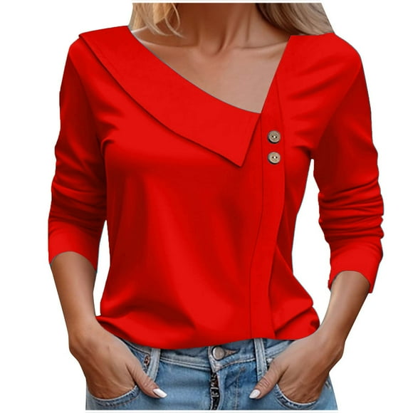 AherBiu Ladies Tops and Blouses Long Sleeve Dressy Casual Shirts Trendy Loose Fitted V Neck Comfy Tunic